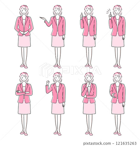 女商人姿勢的插圖 | 問候、指導、好、靈感、雙臂交叉、膽量、思考、握手 121635263