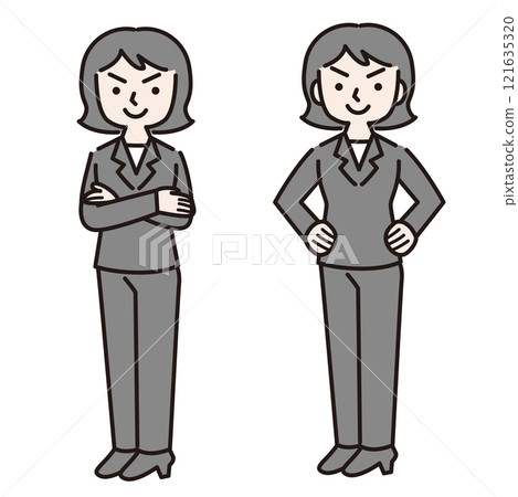 A woman in a pantsuit with a confident expression (full body) Illustration A woman in a pantsuit with a confident expression (full body) Illustration 121635320