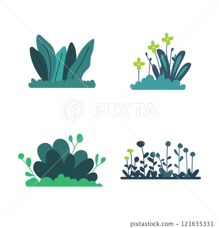 Set of Green Bush Grass Floral Leaves Nature Plant in the Park 121635331