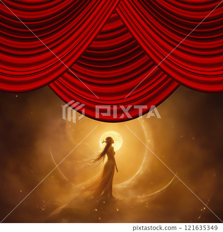 Red curtain stage AI image AI generated material 121635349