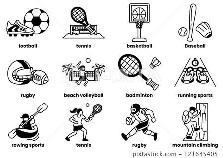 A collection of sports icons and their respective sports 121635405