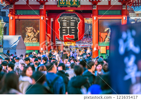Tokyo cityscape in Japan. New Year's Day. Sensoji Temple on New Year's Day. An astounding number of people gathered at the temple on January 1, 2025. Tokyo cityscape in Japan. New Year's Day. Sensoji Temple on New Year's Day. An astounding number of people gathered at the temple on January 1, 2025. 121635417