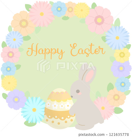 Easter illustration with Easter eggs, rabbits and flowers 121635778