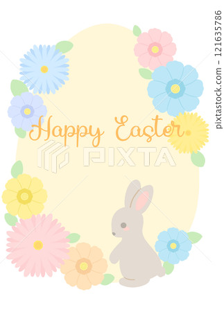 Easter illustration with Easter eggs, rabbits and flowers Easter illustration with Easter eggs, rabbits and flowers 121635786