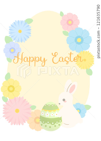 Easter illustration with Easter eggs, rabbits and flowers Easter illustration with Easter eggs, rabbits and flowers 121635790