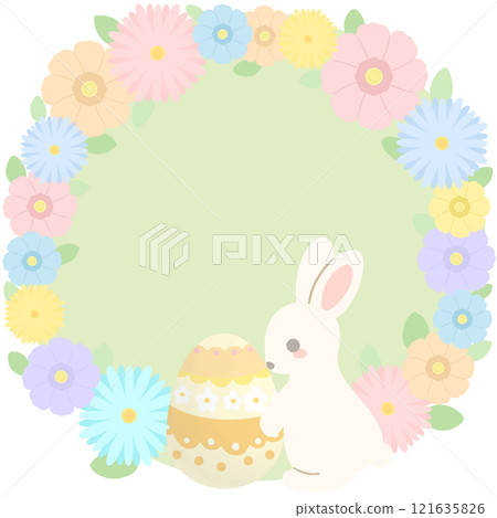 Easter illustration with Easter eggs, rabbits and flowers Easter illustration with Easter eggs, rabbits and flowers 121635826