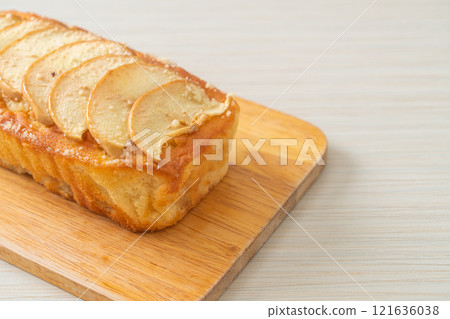 apple loaf crumbled on wood board apple loaf crumbled on wood board 121636038