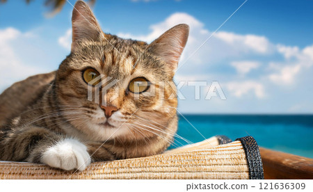 Background material of cats on vacation 121636309