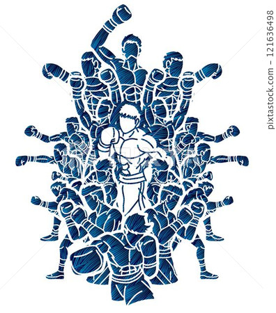 Group of Boxer Boxing Sport Mix Kickboxing Action Cartoon Graphic Vector 121636498
