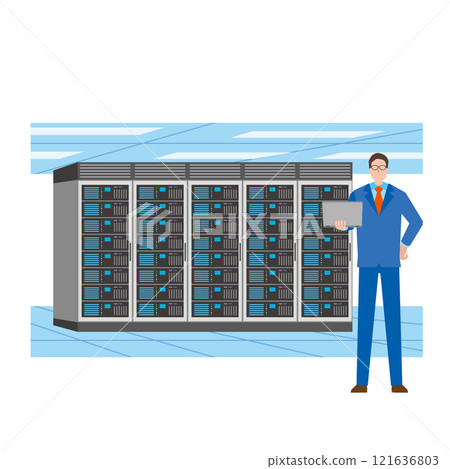 Data center server room and man Data center server room and man 121636803