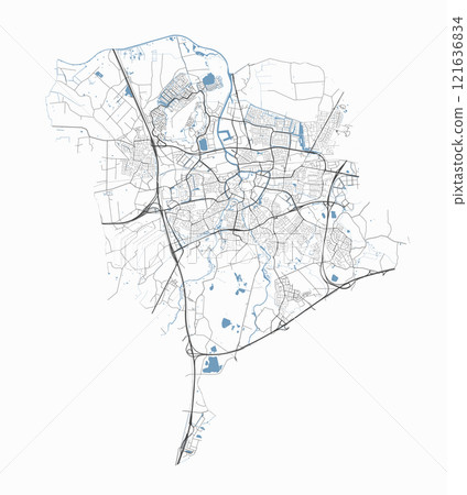 Map of Breda, Netherlands. Detailed city map, metropolitan area. 121636834