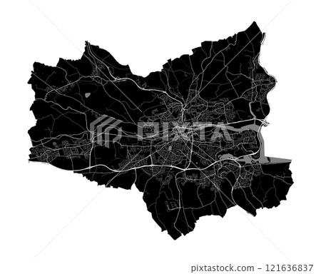 Map of Cork, Ireland. Black and white city map, metropolitan area border. 121636837