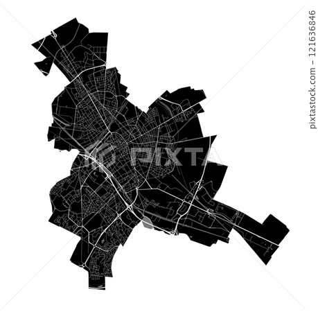Map of Reims, France. Black and white city map, metropolitan area. 121636846