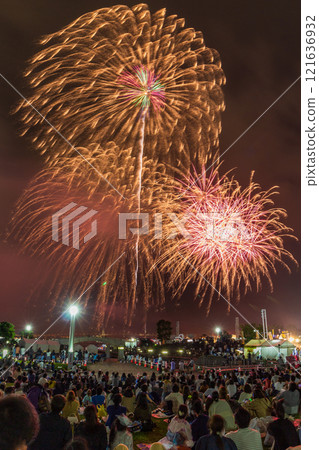 People watching a skyrocket People watching a skyrocket 121636932