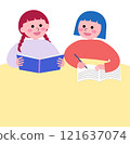 Vector illustration of a pair of girls studying together 121637074