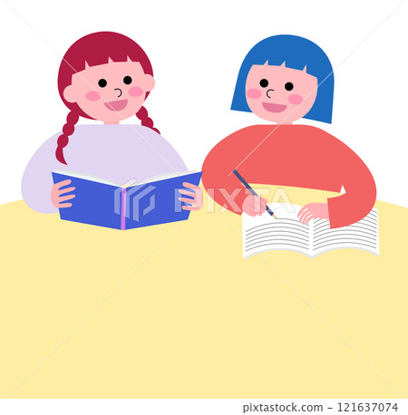 Vector illustration of a pair of girls studying together Vector illustration of a pair of girls studying together 121637074