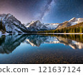 Starry sky reflected on the lake 05 121637124