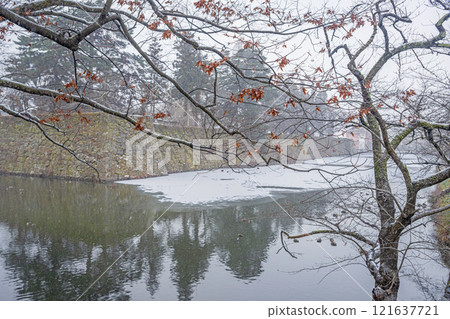 Aizuwakamatsu Tsuruga Castle snow scene Sangi moat Aizuwakamatsu Tsuruga Castle snow scene Sangi moat 121637721