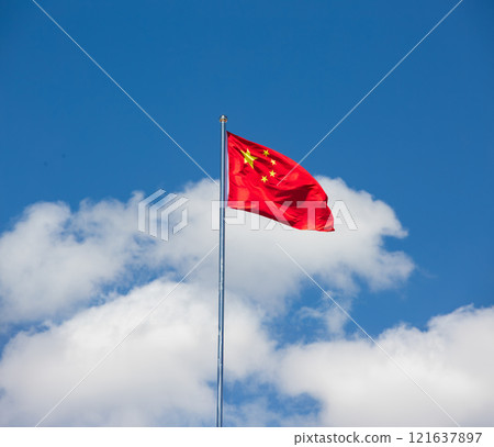 China flag waving in the wind. 121637897