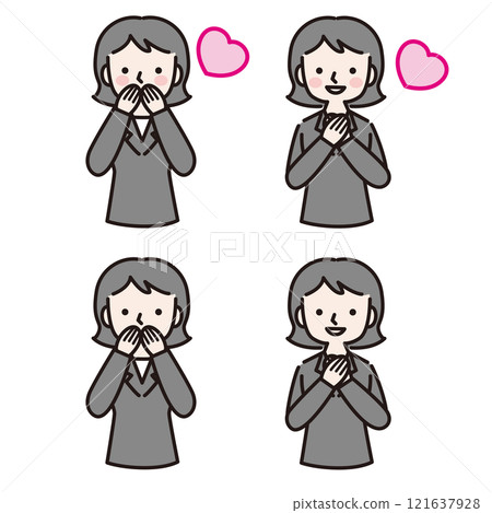 穿著西裝的女人有多種幸福的手勢:插畫素材 穿著西裝的女人有多種幸福的手勢:插畫素材 121637928