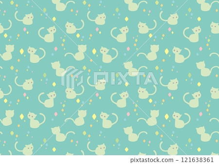 可愛的斯堪的納維亞風格貓圖案_綠色 可愛的斯堪的納維亞風格貓圖案_綠色 121638361