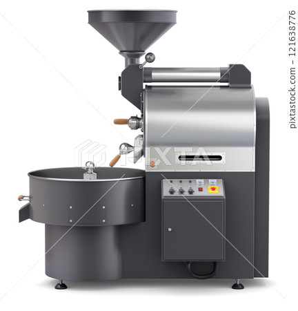 Side view of coffee roaster machine on white background - 3D illustration 121638776