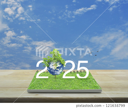 Happy new year 2025 ecological cover, Save the earth concept, Elements of this image furnished by NASA 121638799