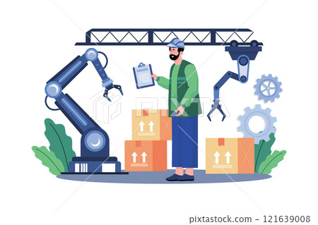 Assembly Line With Industrial Robotic Arms 121639008
