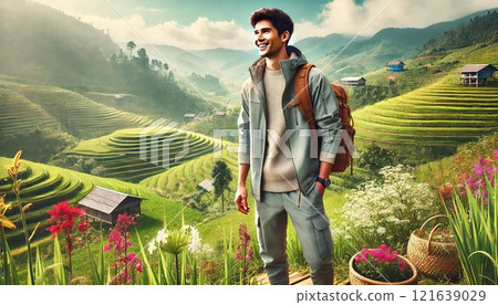 Westerners sightseeing in Mu Cang Chai in northern Vietnam 121639029