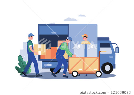 Worker Loading Packages On The Truck Worker Loading Packages On The Truck 121639083