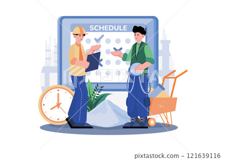 Group Of Workers Dealing With The Schedule Of Days Group Of Workers Dealing With The Schedule Of Days 121639116