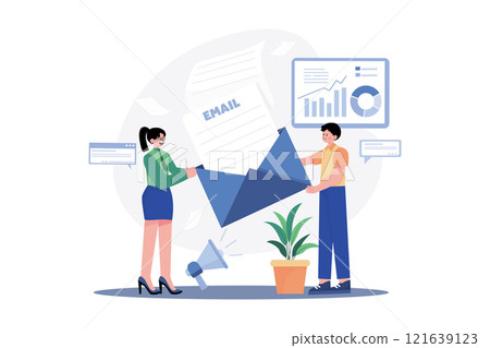Guy And A Girl Are Engaged In Email Marketing Guy And A Girl Are Engaged In Email Marketing 121639123