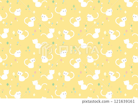 Cute Scandinavian-style cat pattern_Yellow Cute Scandinavian-style cat pattern_Yellow 121639161