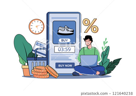Man With Limited Time Offer With The Stopwatch On A Smartphone Screen 121640238