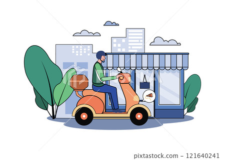 The Guy Is Driving On An Electric Scooter The Guy Is Driving On An Electric Scooter 121640241