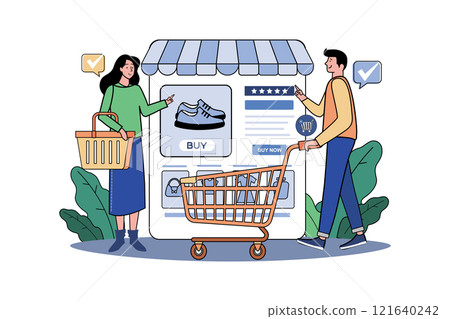 A Guy And A Girl Are Choosing A Product 121640242