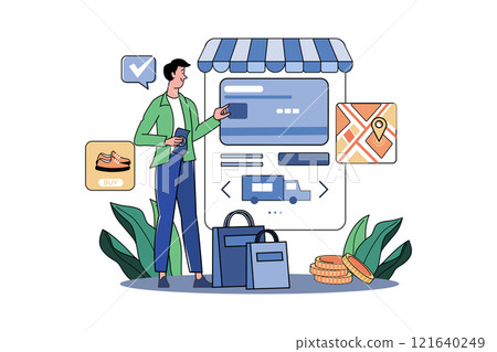 Guy Chooses Delivery And Payment Options 121640249