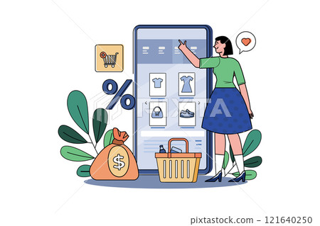 A Young Girl Searching For Goods In An E-Shop A Young Girl Searching For Goods In An E-Shop 121640250