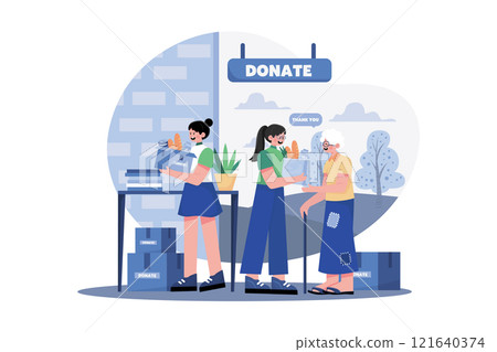 Group Of Volunteers Giving Charity Gifts To The Poor 121640374