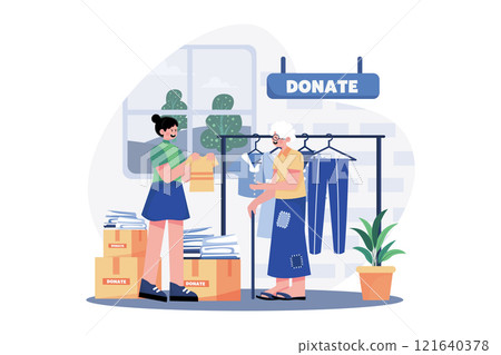 Group Of Volunteers Giving Charity Gifts To The Poor 121640378