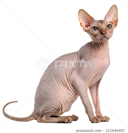 Adorable hairless Sphinx cat isolated on the transparent background Adorable hairless Sphinx cat isolated on the transparent background 121640407
