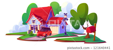 House exterior with garage and parked car House exterior with garage and parked car 121640441