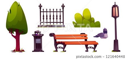 Urban park design elements set isolated on white 121640448