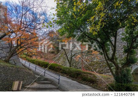 Marugame Castle's famous stone walled castle, Mikaeri-zaka 121640784