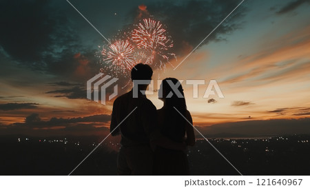 couple watching fireworks 121640967