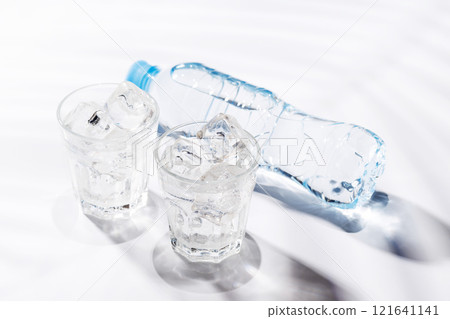 Crystal-clear glasses filled with chilled water and ice cubes 121641141