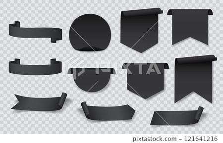 Black banner sticker label blank set collection on grey checkered background vector 121641216
