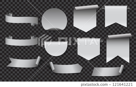 White banner sticker label blank set collection on dark grey checkered background vector 121641221