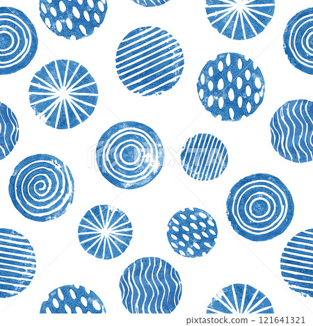 Seamless blue pattern with irregular circular motifs. 121641321