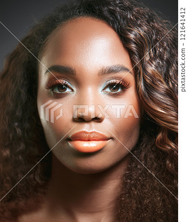 Introspective Beauty with Dark Skin Color in Shadows Introspective Beauty with Dark Skin Color in Shadows 121641412